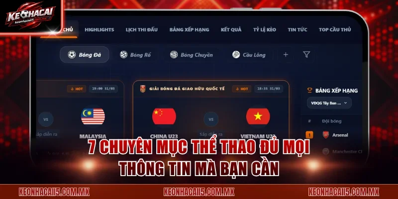 7 chuyên mục thể thao đủ mọi thông tin mà bạn cần
