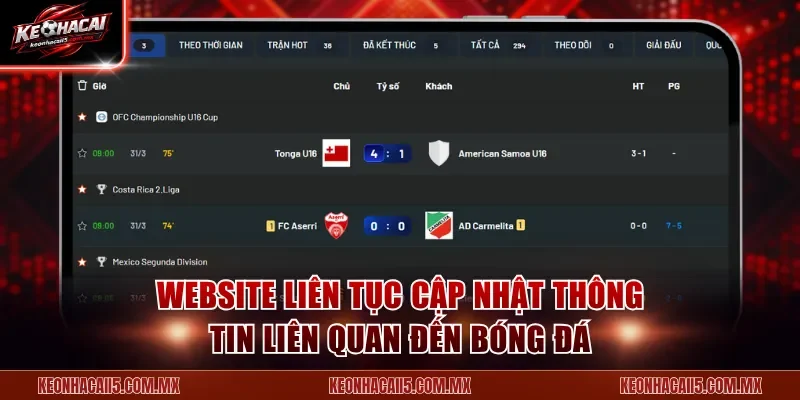 Website liên tục cập nhật thông tin liên quan đến bóng đá